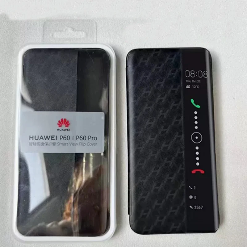 هواوي p60 برو حالة جلدية الوجه ، عرض ذكي قذيفة حماية الهاتف مع الشعار وصندوق ، الأصلي ، جديد