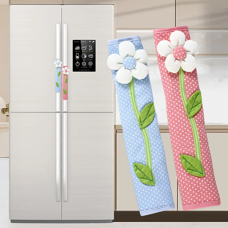 Cubierta de manija de refrigerador con estampado de lunares de flores 3D, manija de refrigerador de doble puerta, cubierta antifrío, decoración de cocina del hogar, 1PC