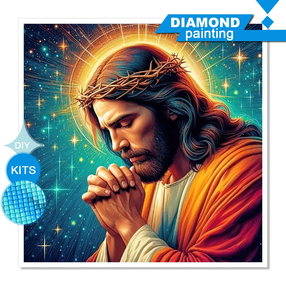 Huacan New Arrivals DIY Diamond Painting Jesus Prayed Diamond Embroidery Portrait Full Kits Decorative Paintings