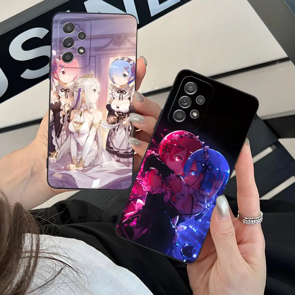 

Чехол для телефона REM RAM Emilia Waifu для Samsung Galaxy A73 72 71 70 56 55 54 53 52 36 35 34 23 16 15 5G с цветной печатью, роскошный чехол