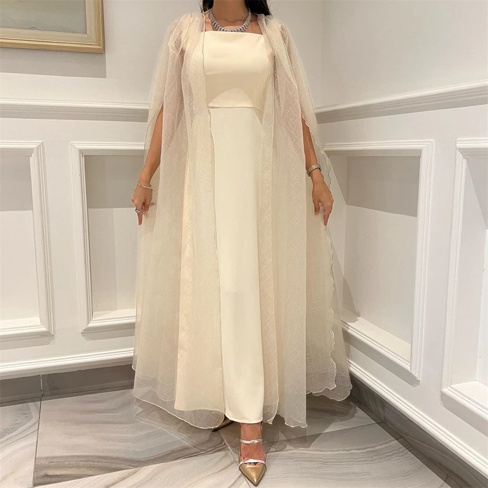 

Fashio Champagne Square Collar A-Line Formal Occasion Prom Dresses Ankle-Length Women Evening Party Dress فساتين حفلات