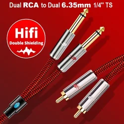2 RCA Male to Dual 6.35mm 1/4'' TS Mono Male Audio Cable for Mixer Amplifier Hi-Fi Stereo Systems Speaker Shielded Cords