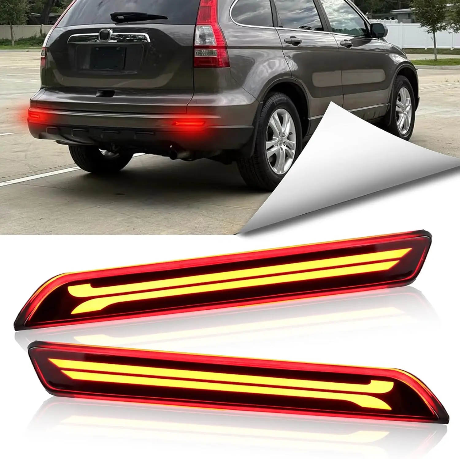 

LED Rear Bumper Reflector Lights Kit for Honda CRV 2010-2011, Red, Replacement for OEM 33555-SWA-J01, 33505-SWA-J01