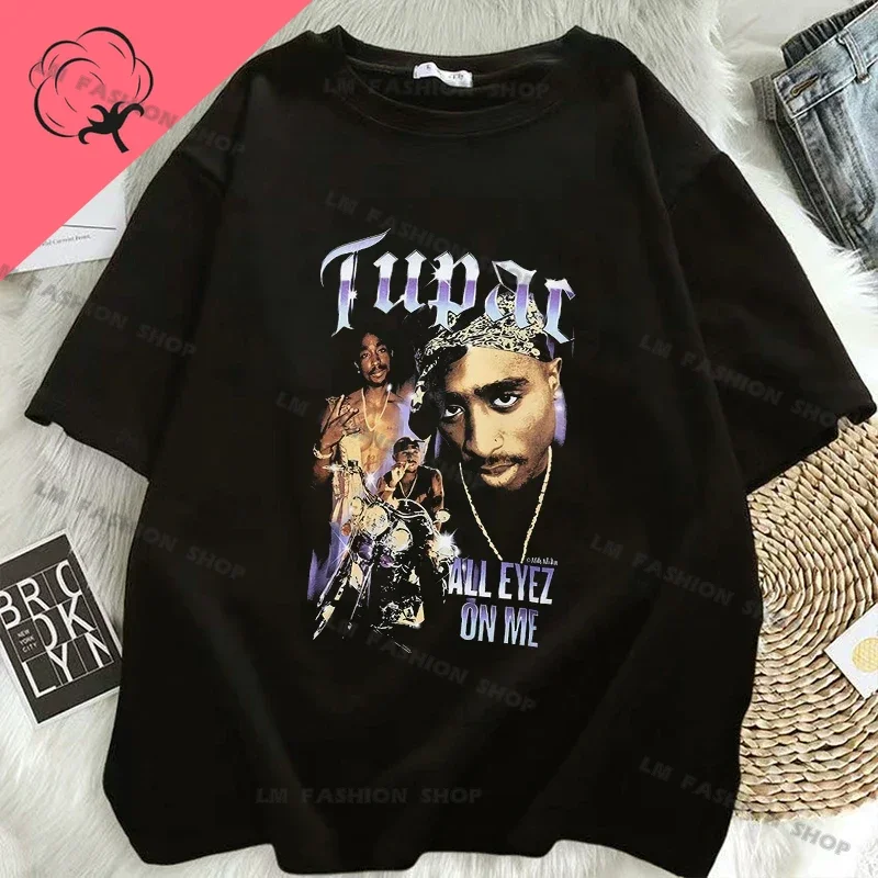 Hip Hop Women Men TShirt Rapper Tupac Graphic Print T-shirts Y2K Streetwear Cotton Tops Unisex Harajuku Casual Short Sleeve Tees