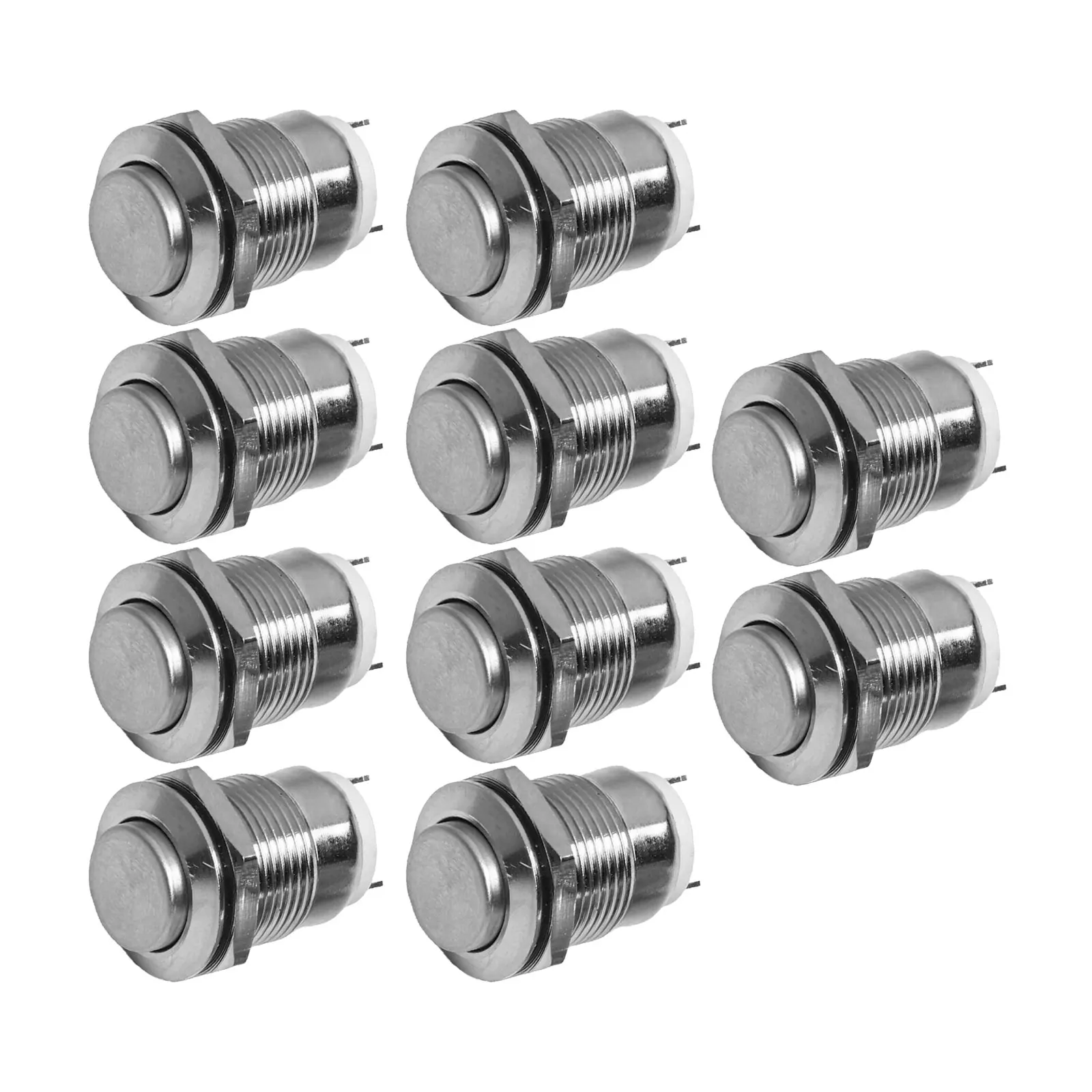 

10 шт., 12 мм, мгновенный кнопочный переключатель, 12 В, водонепроницаемая кнопка питания, маленькая круглая хромированная нержавеющая металлическая 3A250V