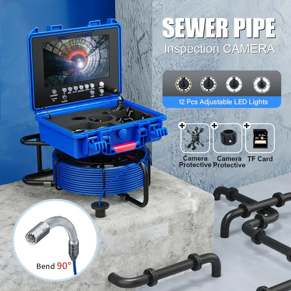 Sewer Pipe Inspection Camera 9 Inch 20M/30M/50M Cable with Meter Counter DVR Video Recording 23mm Drain Sewer Pipeline Camera