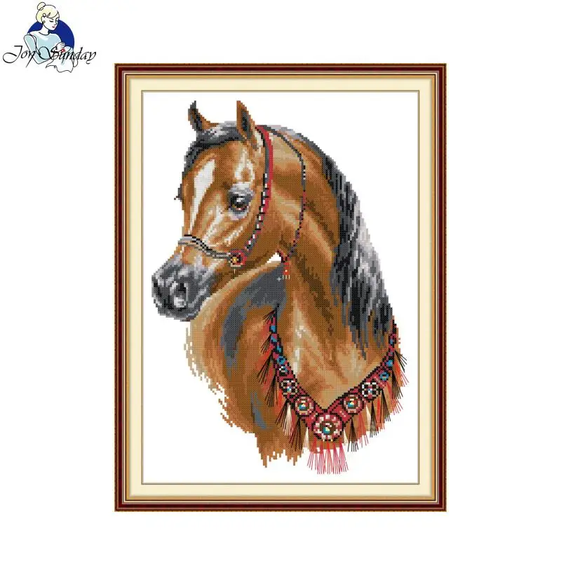 Joy Sunday Arabisches Pferd Tiermuster Kreuzstich-Set DMC Stickgarn 14/16/11CT Bedruckter Stoff Nähset – Detail 1