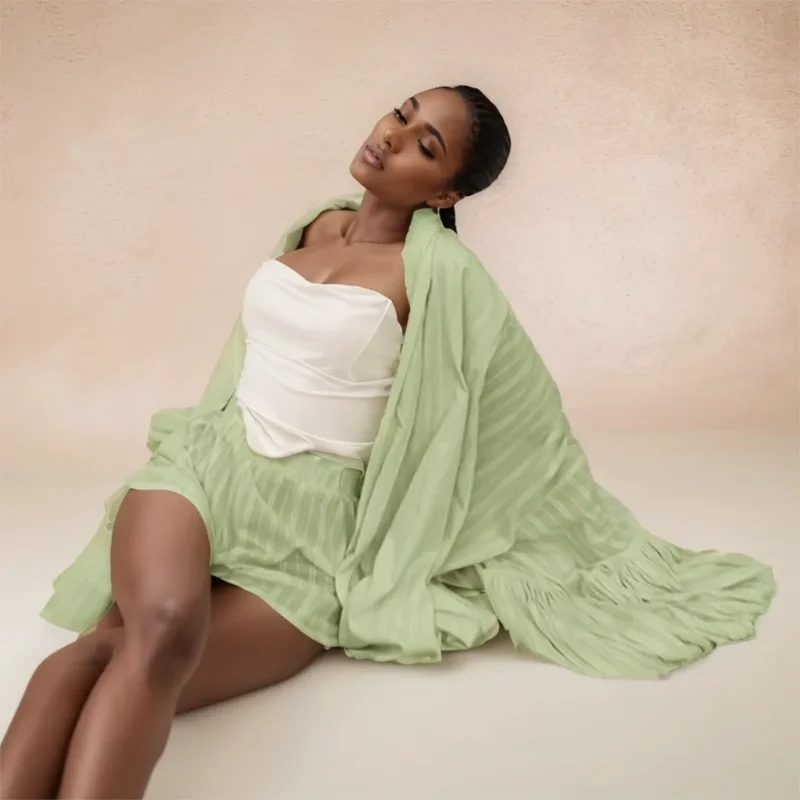 

Женский повседневный хлопковый комплект 2021, свободный кардиган с рукавами-пузырьками и завязками спереди, топ, шорты, комплект из двух предметов