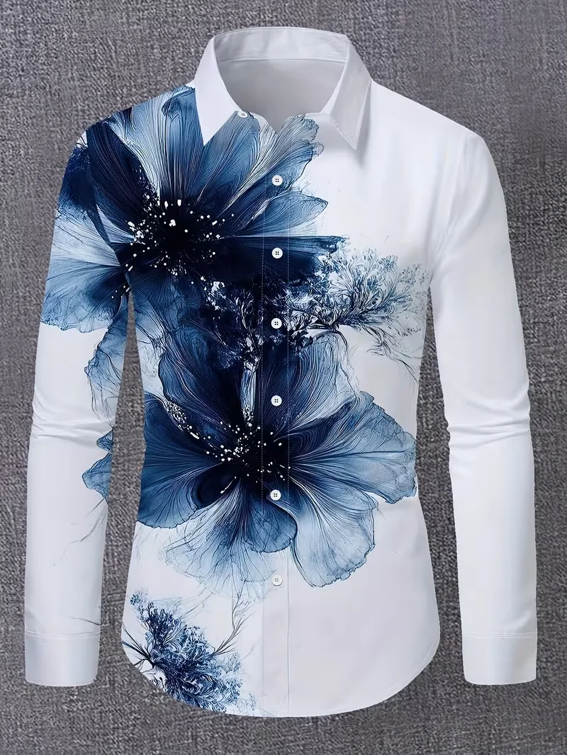 

Новая мужская рубашка с длинными рукавами в стиле ретро, черная уличная рубашка с 3D принтом и длинными рукавами, модная повседневная дизайнерская рубашка