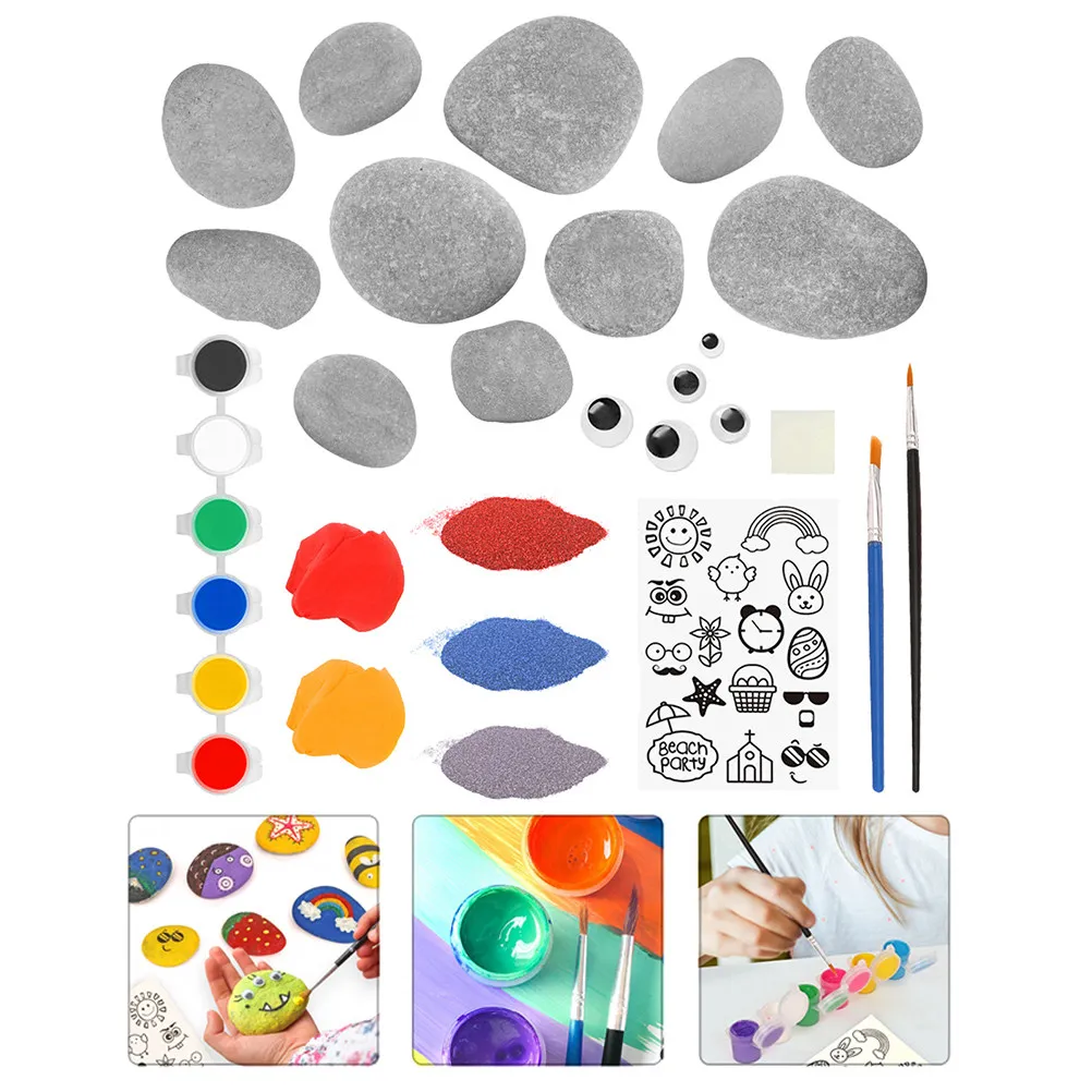 

1Set Kids Stone Painting Kit Creative Arts Craft Set for Children Fine Motor Skills Hand Eye Coordination Garden Fish Tank