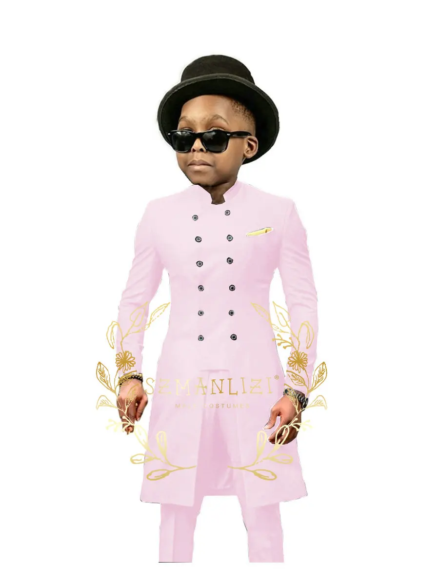 Suit for Boys Double Breasted African Design Jacket Set Wedding Clothes White Kids Blazer Pant costume enfant garçon mariage