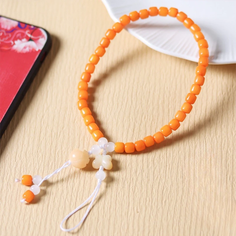 

Boutique white jade Bodhi lotus wrist beaded mobile phone chain lanyard short anti-dropChinese style mobilephone pendant pendant