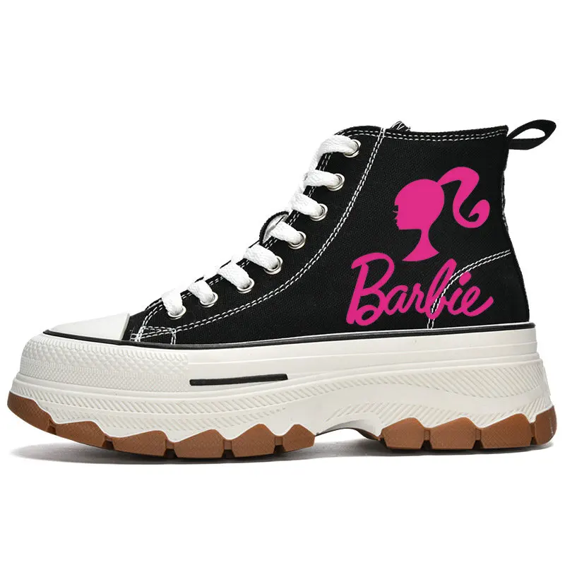 Woman Barbie Shoes Girls High Top Canvas teen  Casual Sneakers  White Shoes Cartoon Barbie Tennis elevator shoes Size 35-40