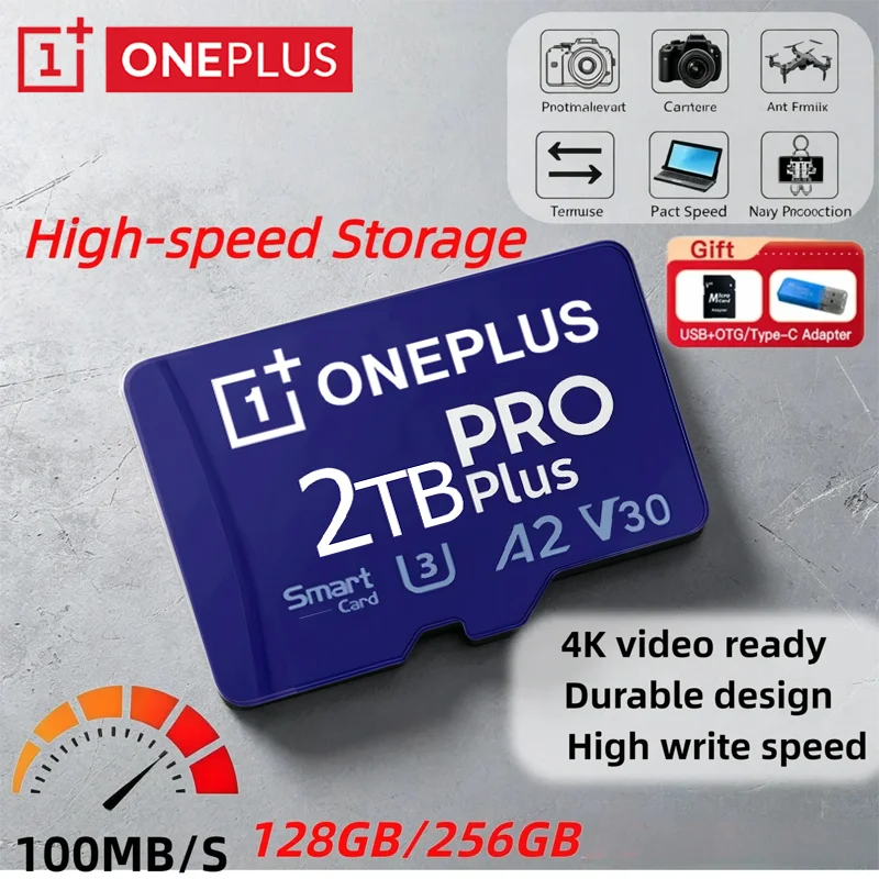 OnePlus 2TB Hochgeschwindigkeits-V30 A2 4K SD-Karte 512GB 256GB Speicherkarte 1TB Micro TF SD-Adapter für Smartphone/Tablet/PC Vielseitig Einsetzbar