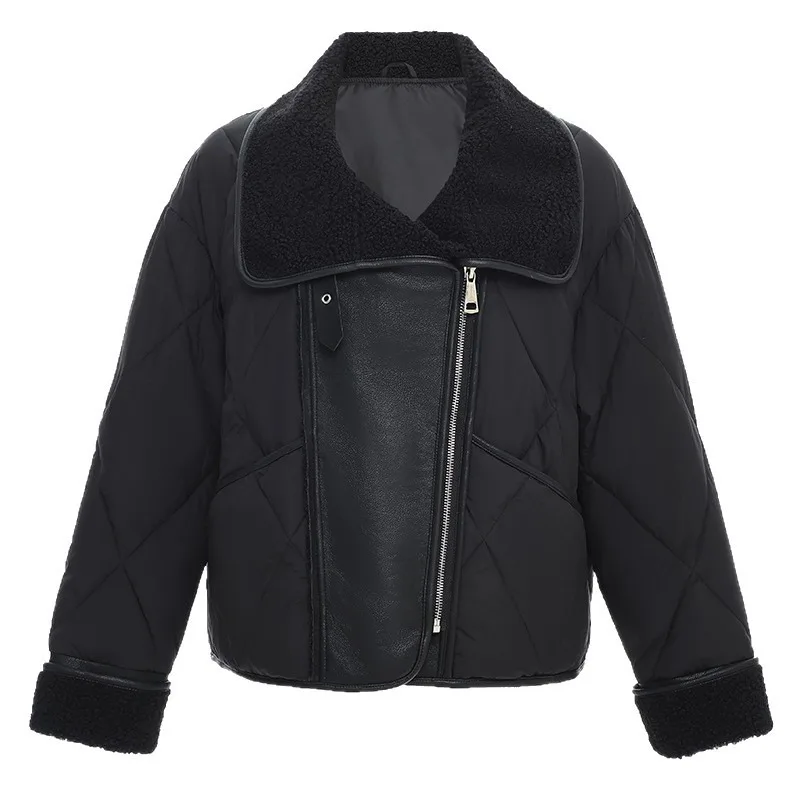 Asymmetric Zip Short Stand Collar Jacket Women Diamond Quilted Oversize Versatile Lightweight Street Cozy Trendy Autumn