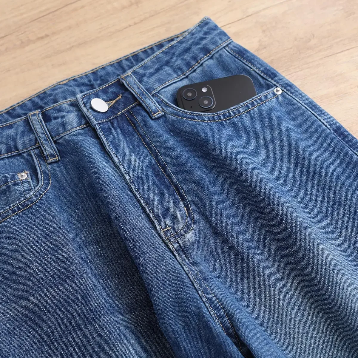 Modiis Yao-Jean à jambes larges pour femmes, pantalon en denim, taille haute, à la mode, décontracté, droit, FjLong, 2024