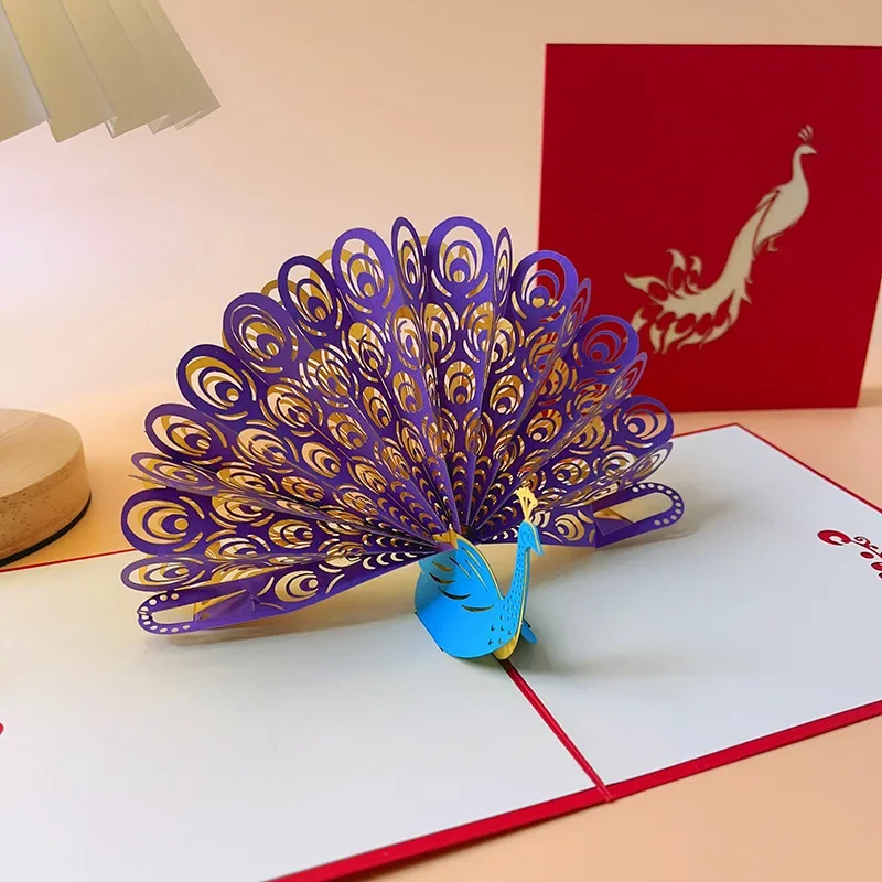 2024 3D Peacock Birthday Christmas Card Pop-up Greeting Cards Postcard Party Wedding Invitation Decorations Creative Girl Gift