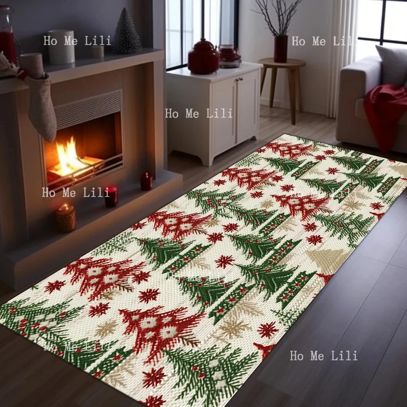 Red Christmas Tree Green Tree Festive Bedding Flannel Carpet With Christmas Decorations