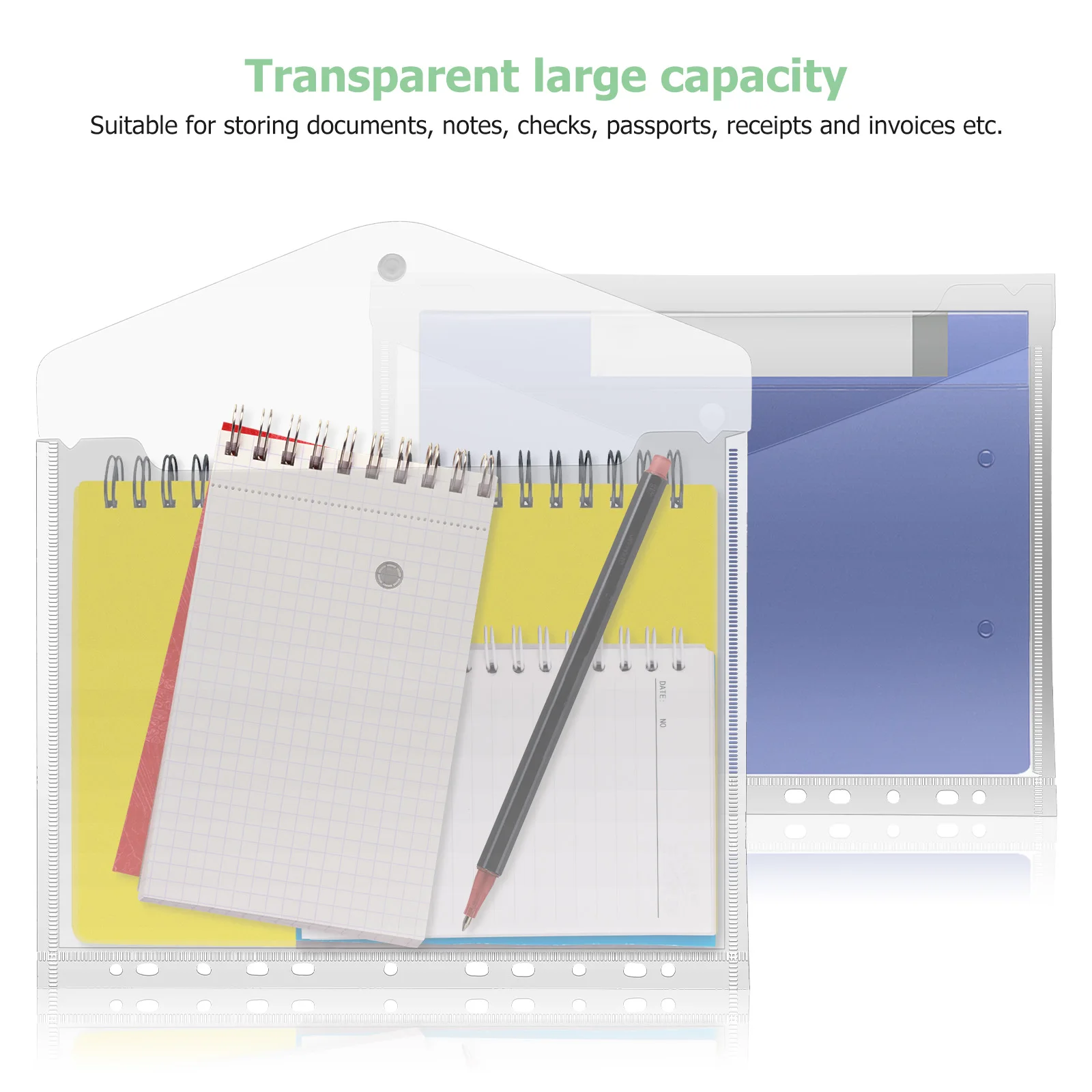 

11 Holes A4 Binder Pockets Clear Transparent File Organizer Holders for School Office Document Storage PP Plastic Folders for 2