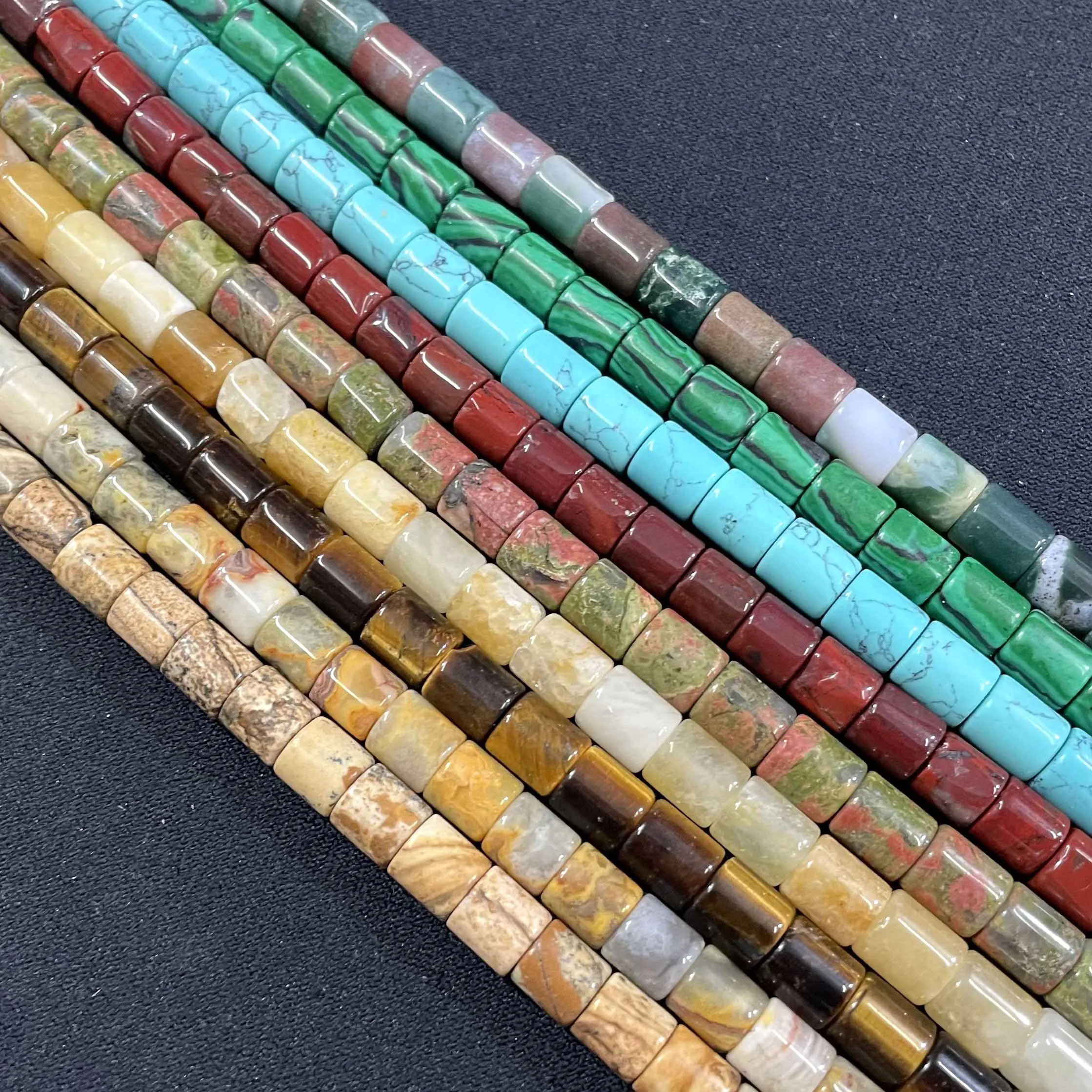 6*6MM Natural Stone Cylinder Shape Agates Quartz Jades Loose Spacer Beads For Jewelry Making  DIY Bracelet Accessories