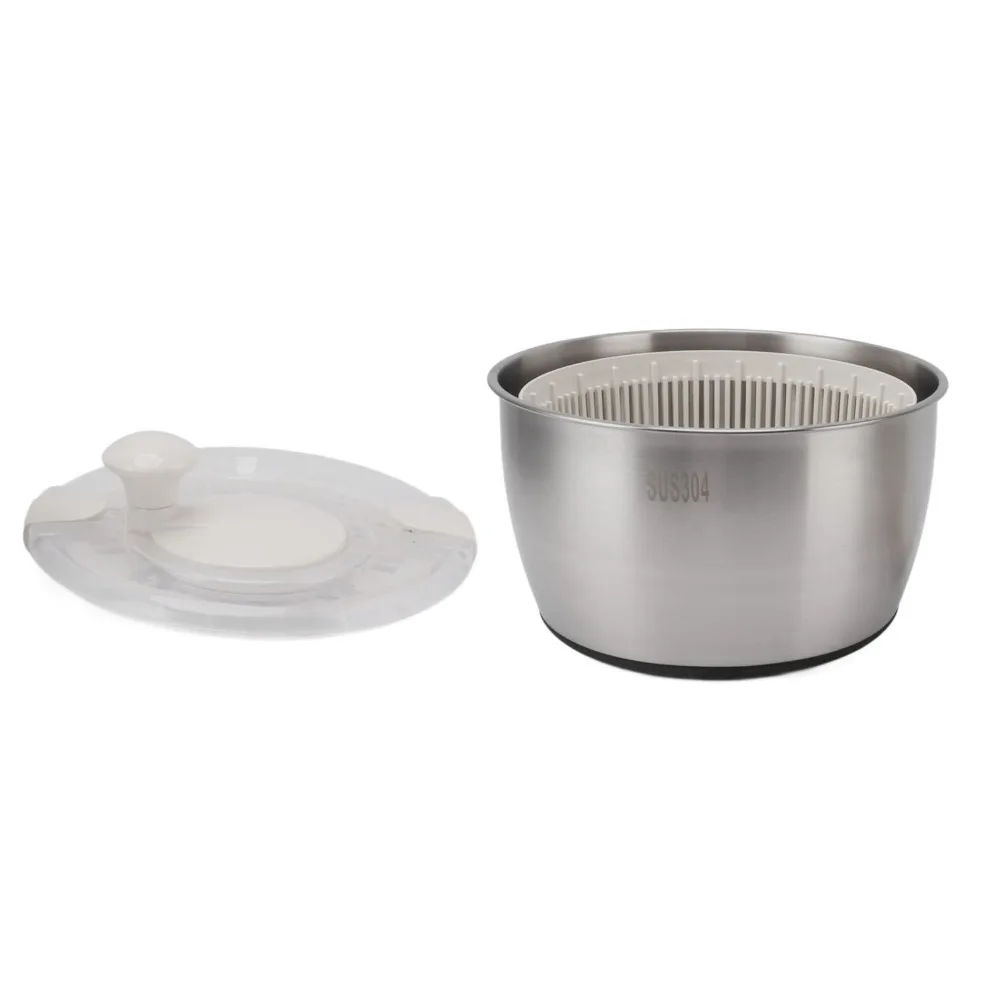 Stainless Steel PP Salad Spinner Silver Large Capacity Fruit Washer Manual Operation Drainage Basket Lettuce Spinner Meal Prep