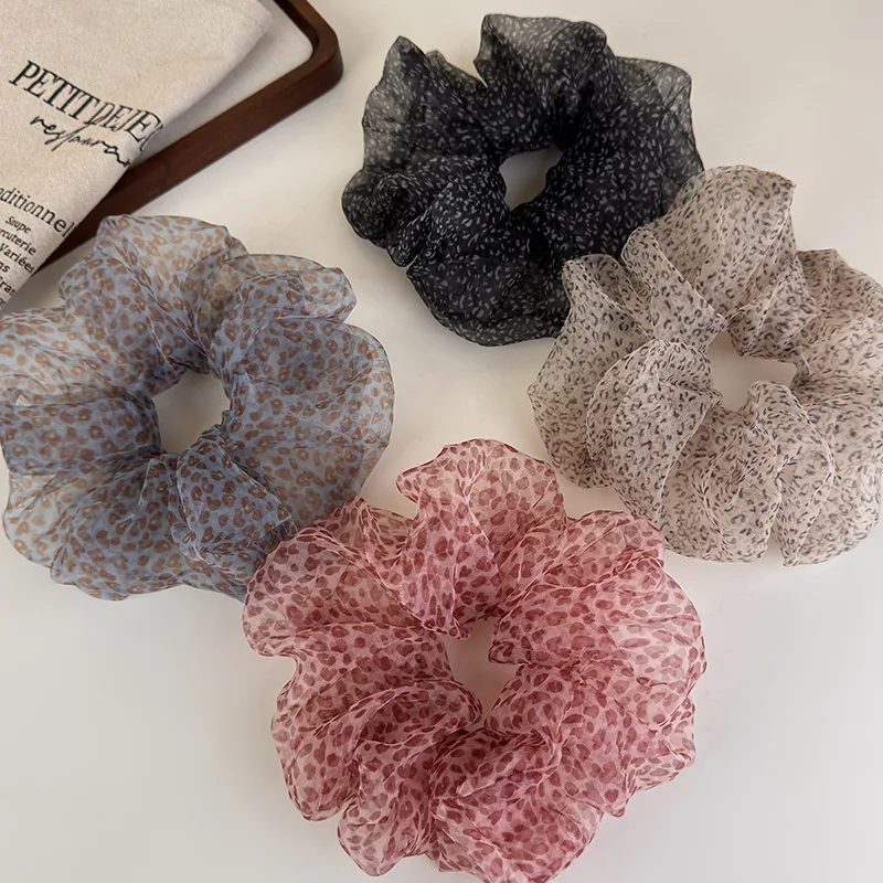 Mesh Scrunchies Elastic Hair Band Korean Leopard Print Hair Rope Tie Ponytail Holder Rubber Band Women Hair Accessories Headwear