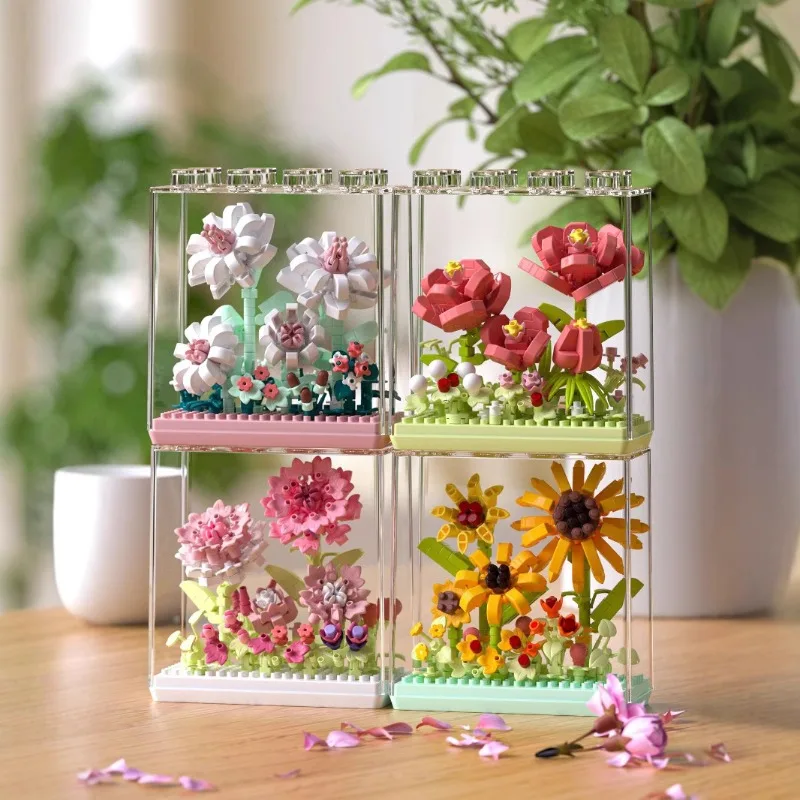 Micro Building Block Plastic Plant Eternal Flower Bouquet Child Puzzle Assembly Toys Hands-on Ability Indoor Decoration Ornament