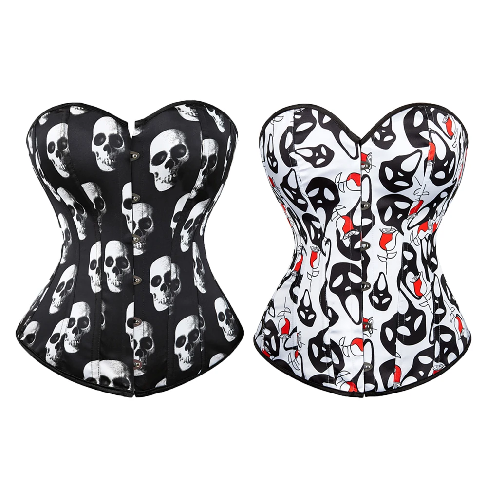 Halloween Costume Corset Plus Size Overbust Corset Top Skull Print Sexy Masquerade Party Dress Up Corsets and Bustiers For Women