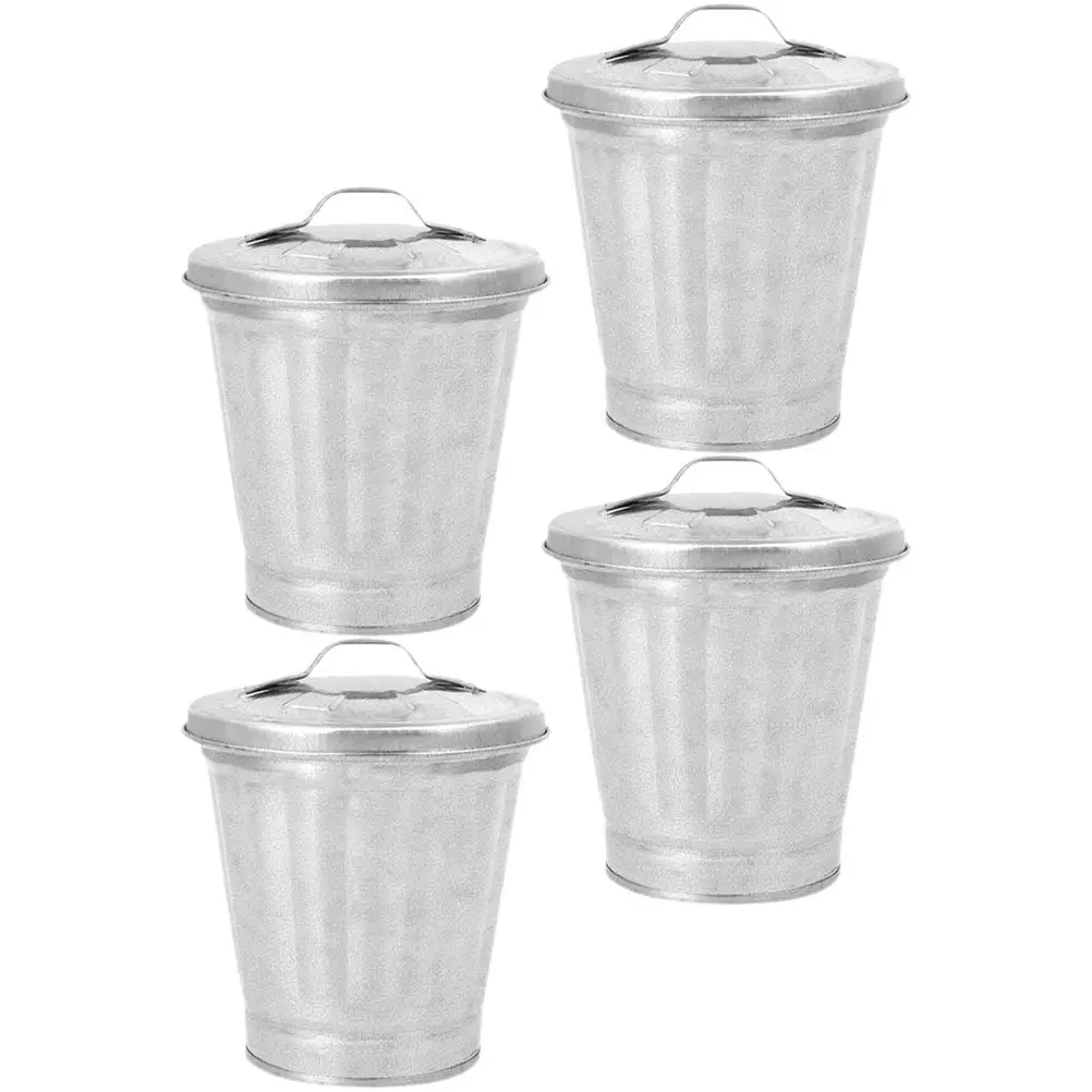 

4Pcs Small Desktop Trash Can with Lid Mini Metal Garbage Bin for Office Desk Bedroom Study Table Countertop Wastebasket