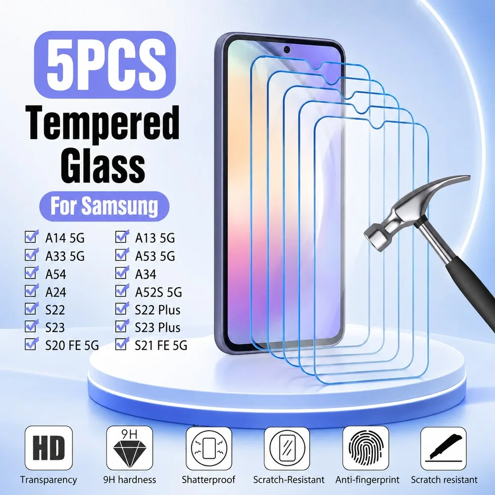 5PCS Tempered Glass For Samsung Galaxy A53 5G A54 A13 A14 A22 A23 Screen Protector For Samsung Galaxy A24 4G A31 A32 5G A33 5G