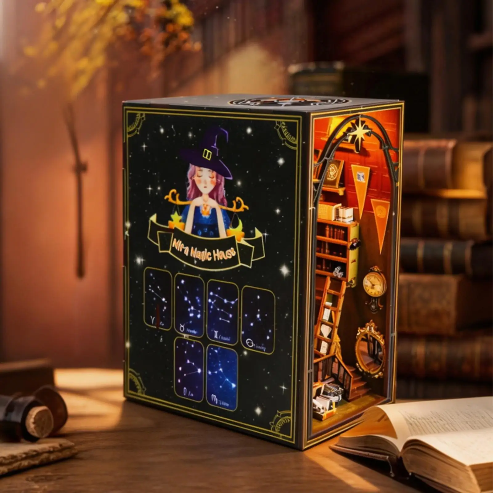 Miniature maison en bois DIY, étagère murale interactive avec échelle, modèle de décoration murale pour bureau