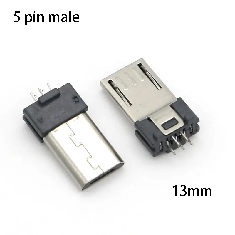 2PCS MICRO USB 5P plug 10 10.8 13MM Vertical Micro USB Male V8 clamp 7.0 5-pin mini vertical straight insertion180 Degree DIP