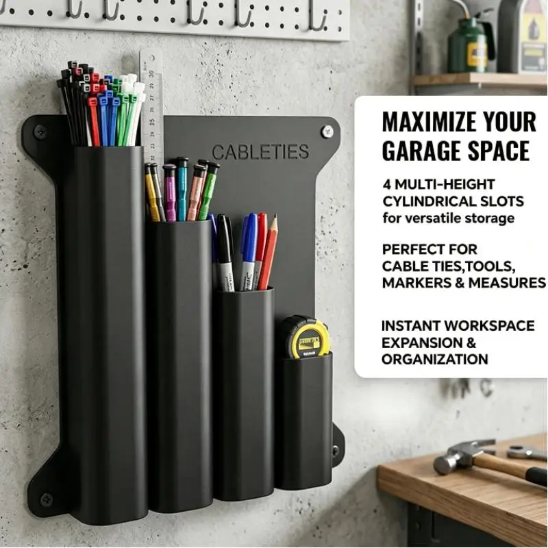 1Pcs Wall Mount Cable Tie & Tool Organizer 4/5-Slot Holds Multi-Size Zip Ties For Garage Workshop Accessories