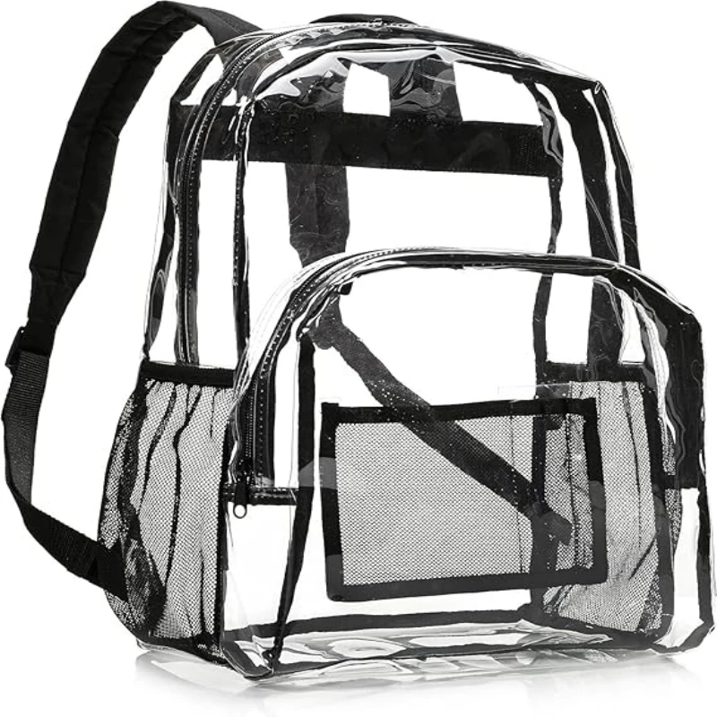 Mochila escolar transparente básica de tamaño pequeño, con Material plástico PVC resistente al agua y correas de hombro rubrizadas resistentes