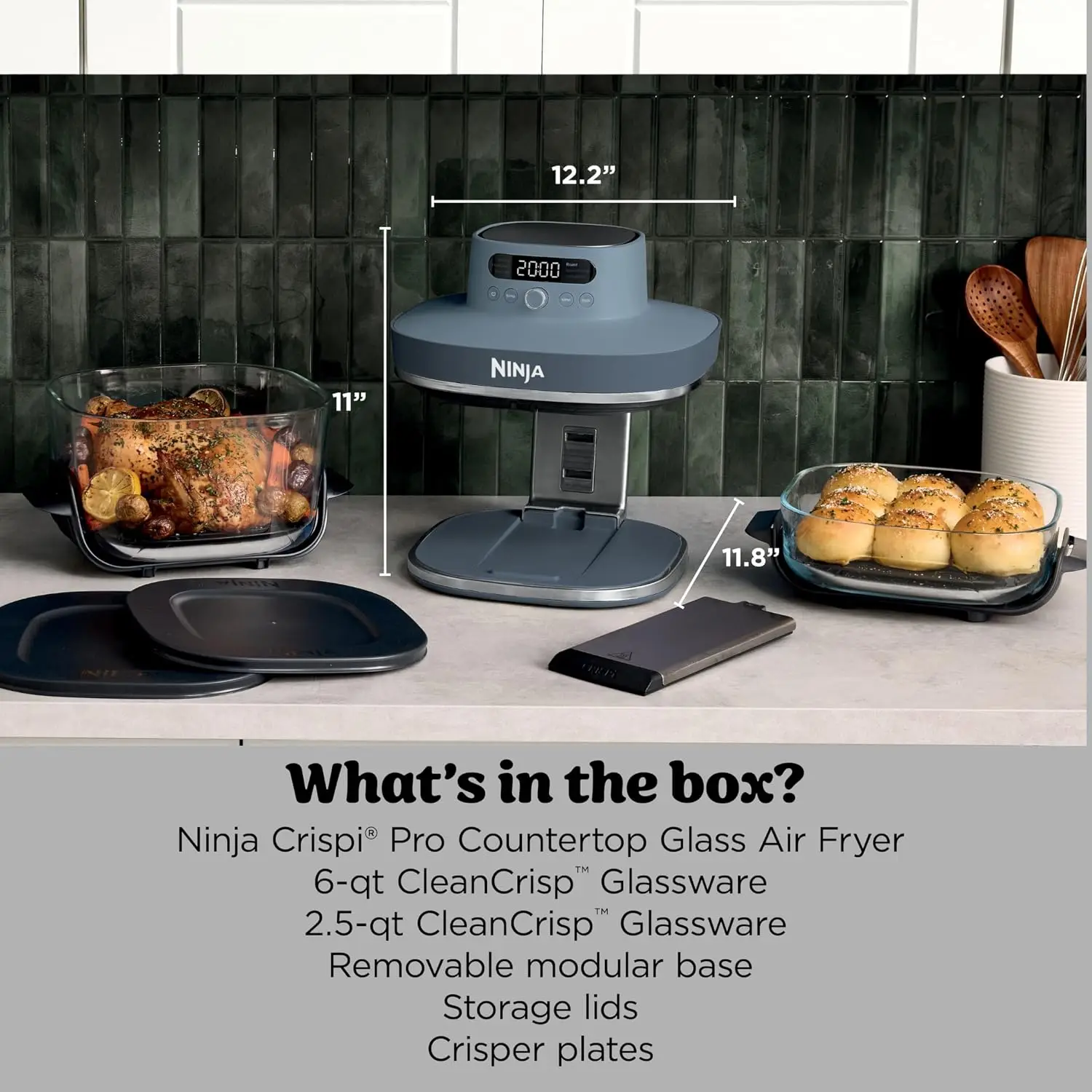 Ninja Crispi Pro 6-in-1 Glass Air Fryer | With Nontoxic, 6qt & 2.5qt Containers & Lids | Microwave, Freezer, Dishwasher Safe | 4