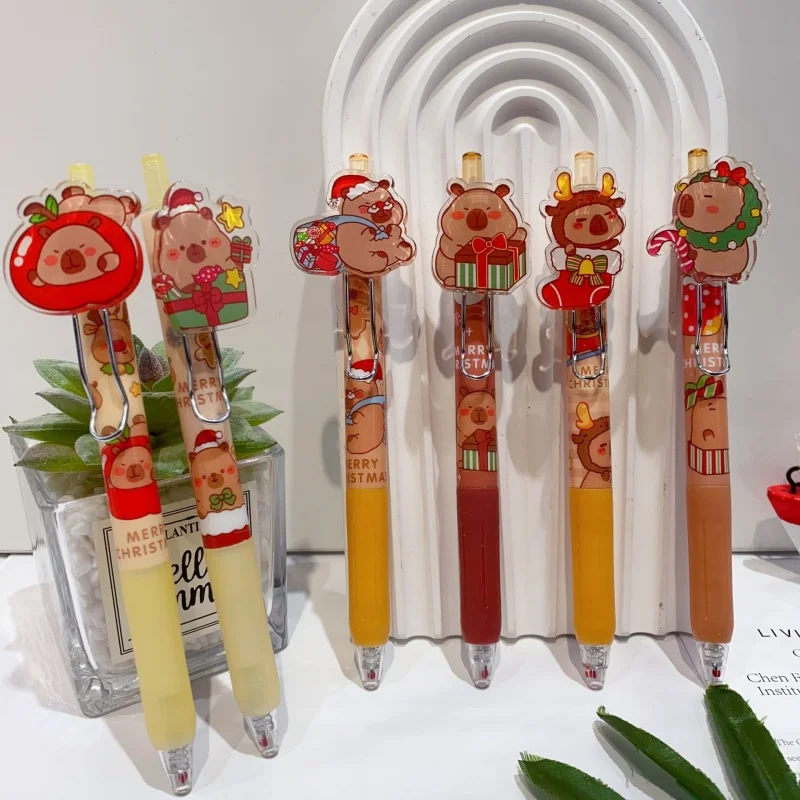 

18/36pcs Creative Christmas Capybara Press Gel Pen Cute 0.5mm Black Ink Signature Pens Promotional Gift School Supplies