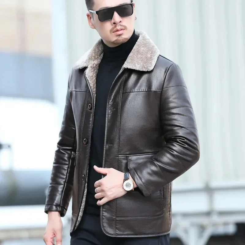 COZOK Luxury Lambswool Collar Men's Winter Down Jacket Designer Clothes Men Duck Male Padding Leather Casual Coat