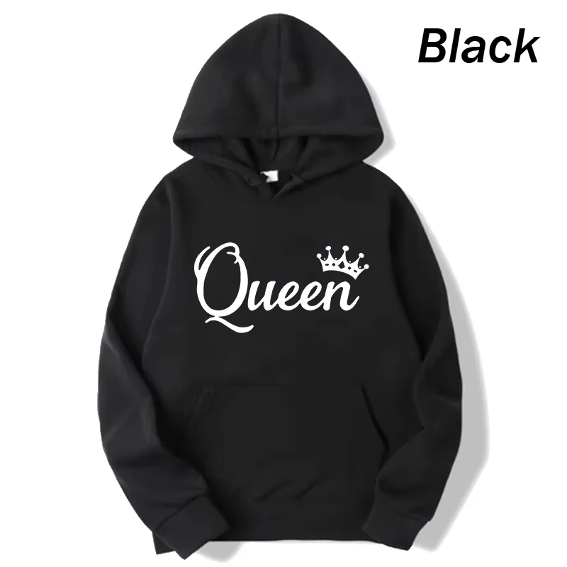

Fashion Women Long Sleeve Pullover Hooded Sweatshirts Unisex King and Queen Print Hoodies Casual Streetwear Couple Sweat