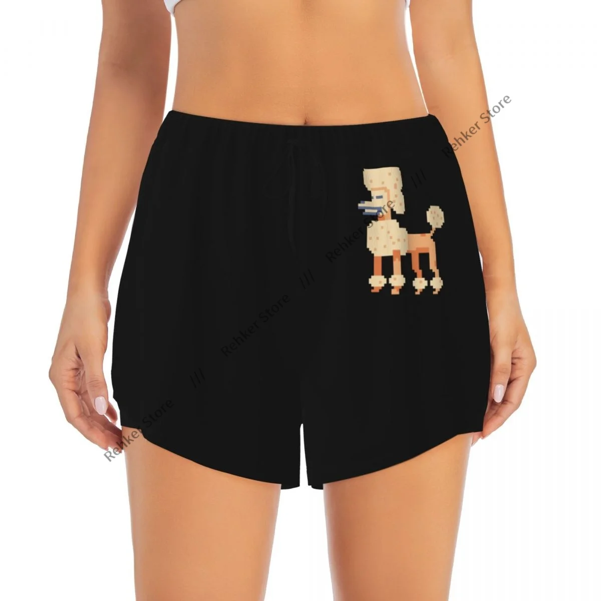 Women's Athletic Shorts Pixel Art Dog 80s Style Running Yoga Fitness Quick-Dry Badminton Training With Pocket