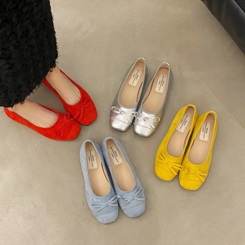 

French Shallow Bow Single Shoes for Women's 2026 Spring New Flat Bottomed Ballet Shoes with Increased Height Inside