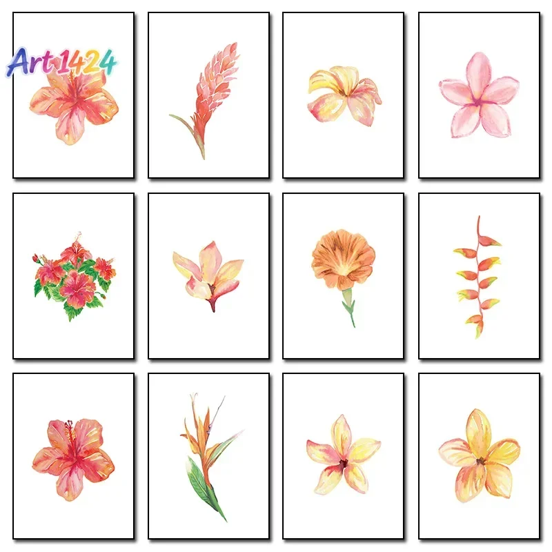 Watercolor Tropical Flowers Posters Hibiscus Frangipani Prints Canvas Printing Wall Art Picture for Living Room Home Decor Gifts