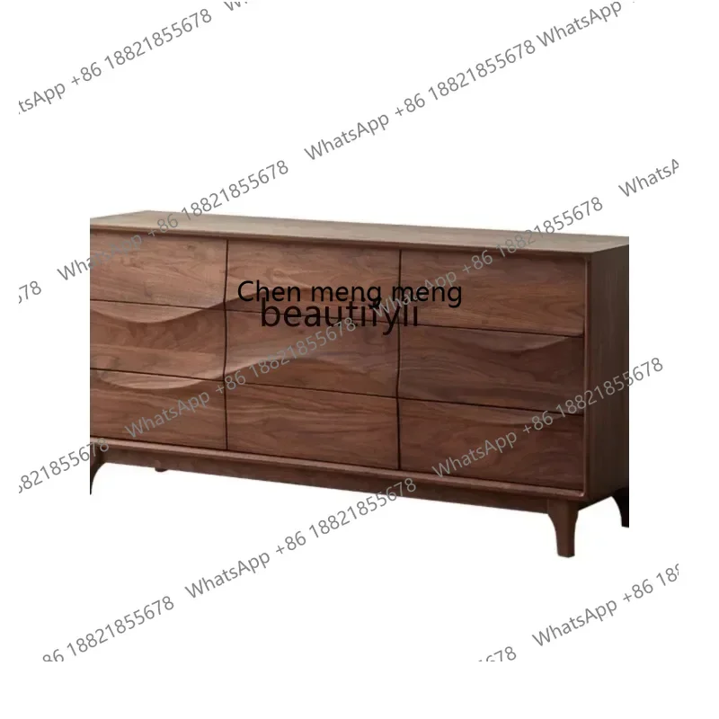 

182North America Black Walnut Nine-Drawer Cabinet Modern Living Room Storage All Solid Wood Drawer Storage CabinetQ