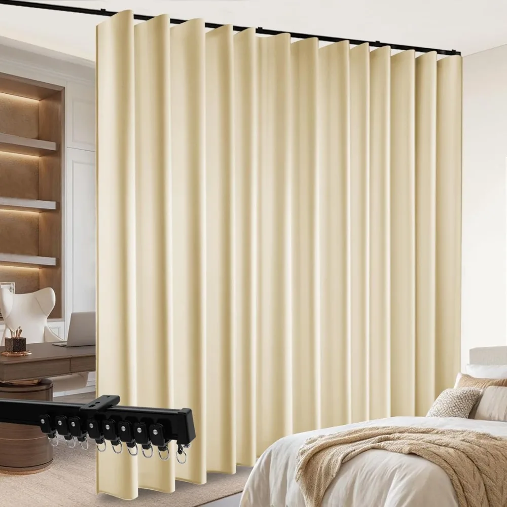 

Room Divider Blackout Curtains Flexible Sliding Tracks Sets Ceiling Mounted Rod Window Curtain Privacy Separation