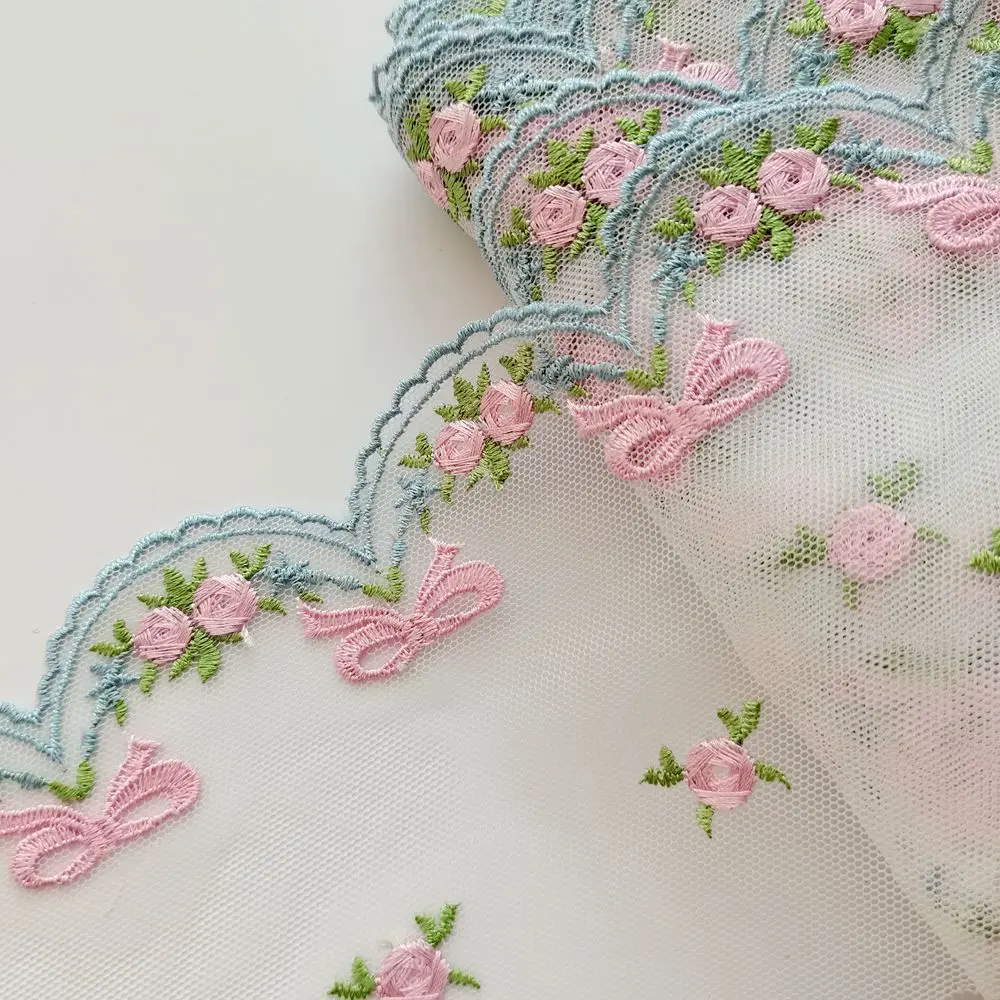 1Yard 11CM Width Rose Floral Bowknot Embroidered Lace Trim For Sewing Clothes Accessories Lingerie Lolita Curtains Dress DIY