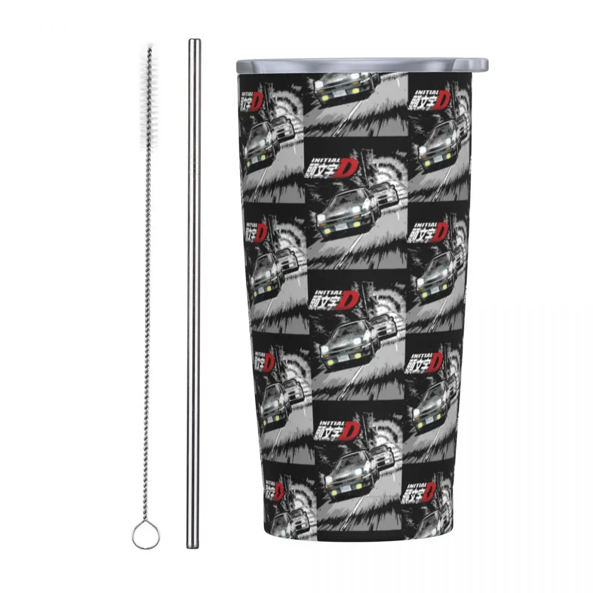 Initial D - Mountain Drift Racing AE86 Stainless Steel Tumbler Vacuum Insulated Mugs Thermal Cold Cup Straw With Lid 20oz