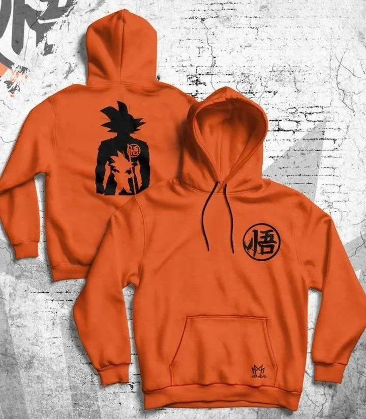 Sudadera con capucha naranja de Dragon Ball Z con estampado trasero de silueta de Super Saiyan y logotipo frontal de Kanji Circle, jersey unisex para adultos y niños