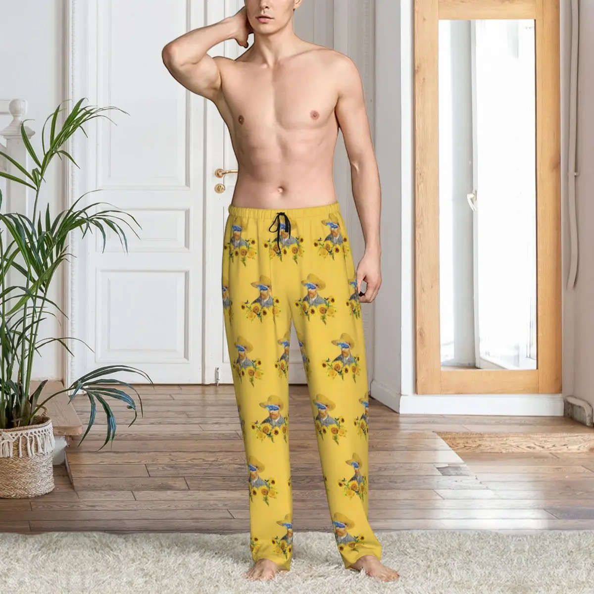 Custom Vincent Van Gogh Pajama Pants Men Sunflowers Sleepwear Lounge Sleep Bottoms Stretch with Pockets view 6