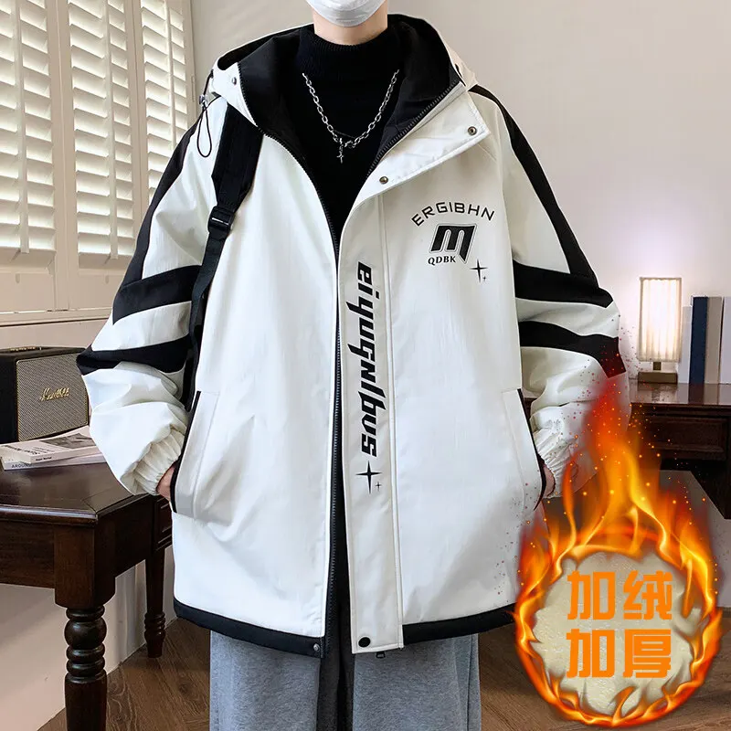 Fashion Men's Fleece Thick Warm Hooded Jackets 2026 Autumn Winter Casual Plush Coats Youth Street Wear Windproof Padded Clothing