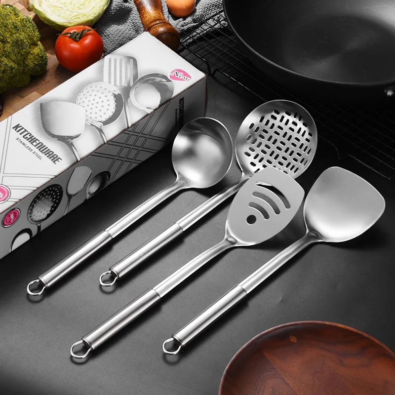 

Stainless Steel Kitchenware Set with Oval Handle, Cooking Spatula, Complete Household Spatulas, Spoon, Spoon, 430