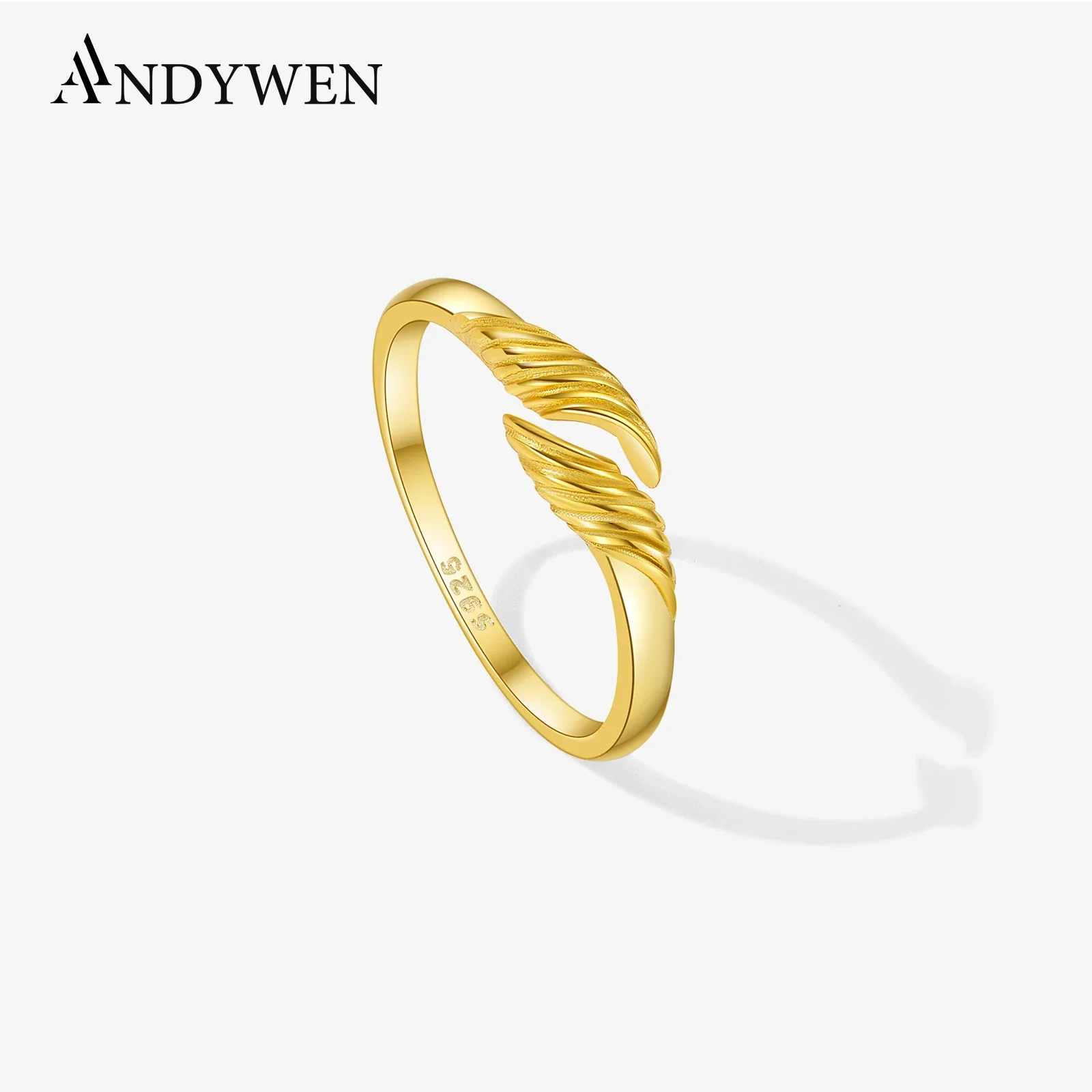 

ANDYWEN 925 Sterling Silver Gold Irregular Open Adjustable Ring Luxury Fashion Dainty Wedding Mother's Day Gift Jewels for Women